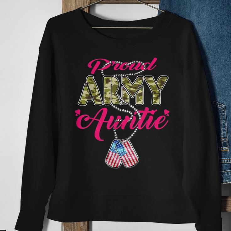Proud Army Auntie Camo Us Flag Dog Tags Pride Military Aunt Sweatshirt Gifts for Old Women