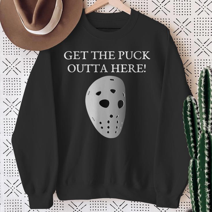 Get The Puck Outta Here Hockey Mask Sweatshirt Gifts for Old Women