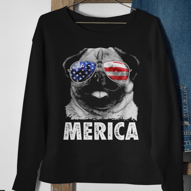 Pug 4Th Of July Merica Men Women Usa American Flag Sweatshirt Gifts for Old Women