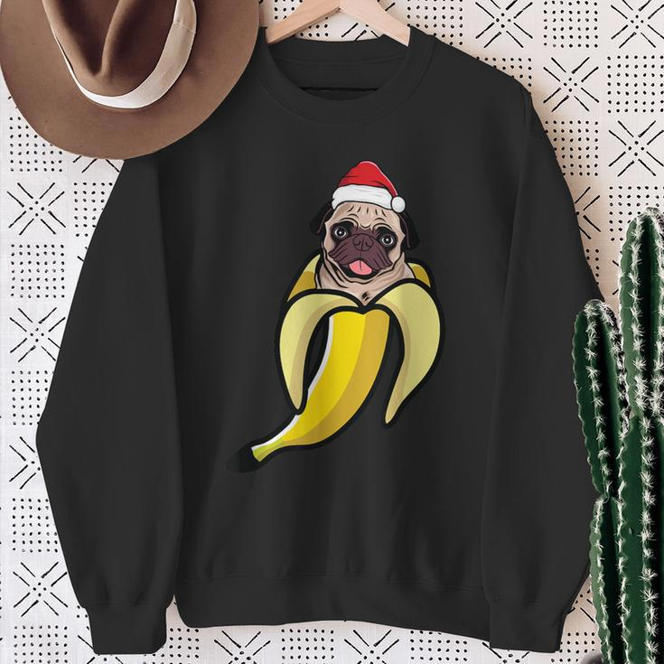 Pug Banana Santa Hat Christmas Pajama Cute Dog Puppy X-Mas Sweatshirt Gifts for Old Women