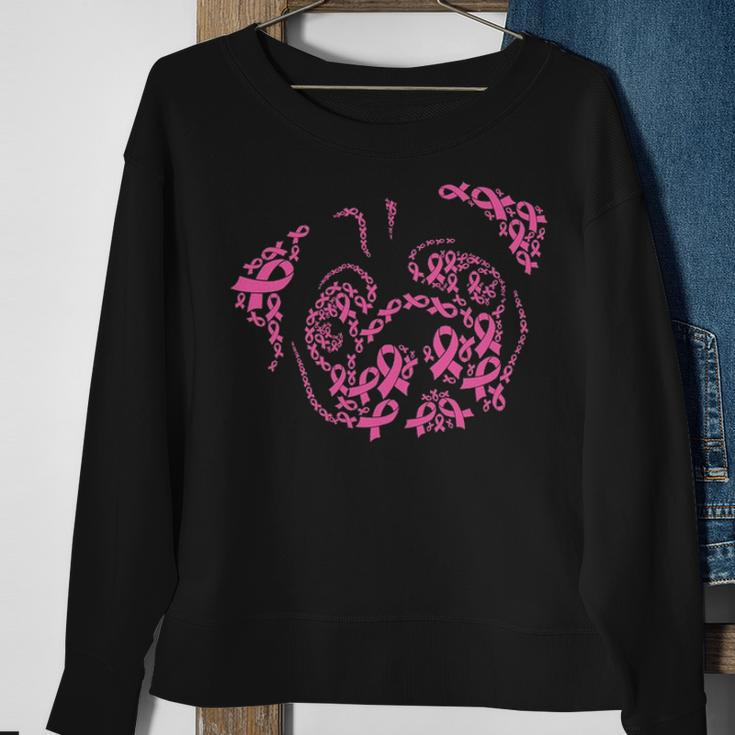 Pug Face Breast Cancer Awareness Cute Dog Pink Ribbon Sweatshirt Gifts for Old Women