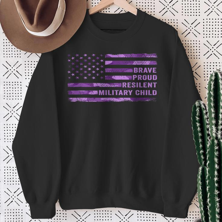 Purple Up Military Kid Us Flag Military Child Month Adult Sweatshirt Gifts for Old Women