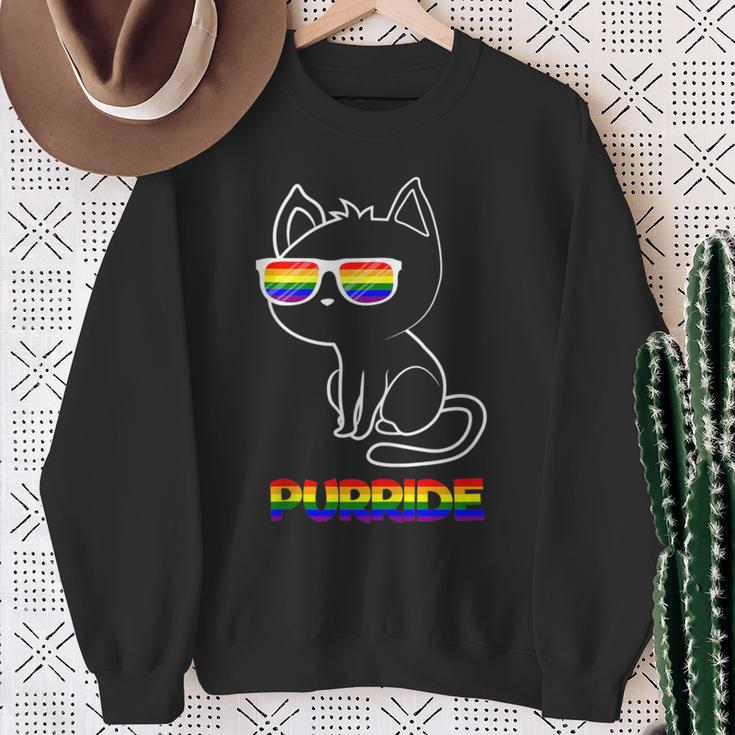 Purride Lgbt Flag Sunglasses Cute Gay Pride Cat Lover Sweatshirt Gifts for Old Women