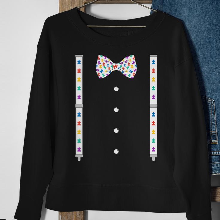 Puzzle Piece Bow Tie Suspenders Autism Awareness Boys Sweatshirt Gifts for Old Women