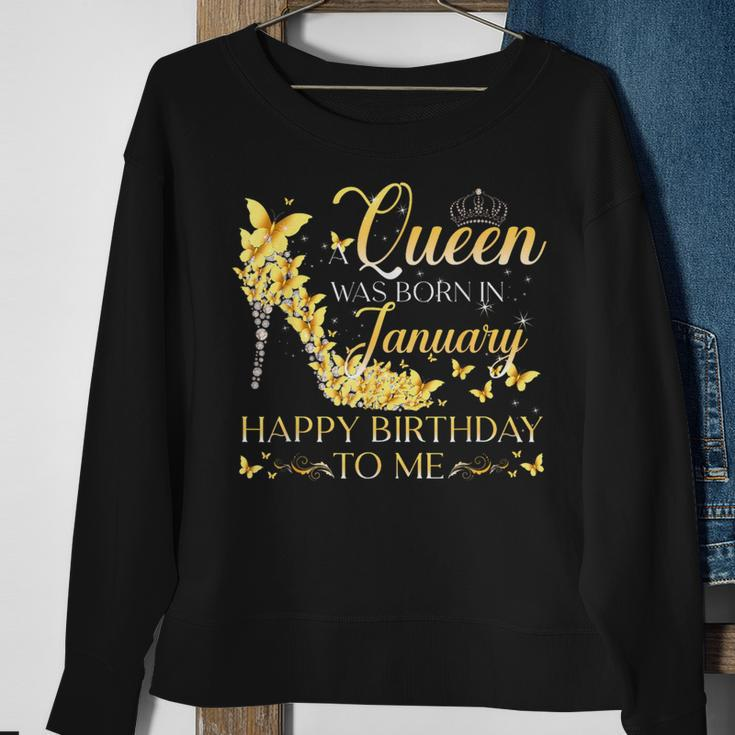 A Queen Was Born In January Happy Birthday To Me Crown Shoes Sweatshirt Gifts for Old Women