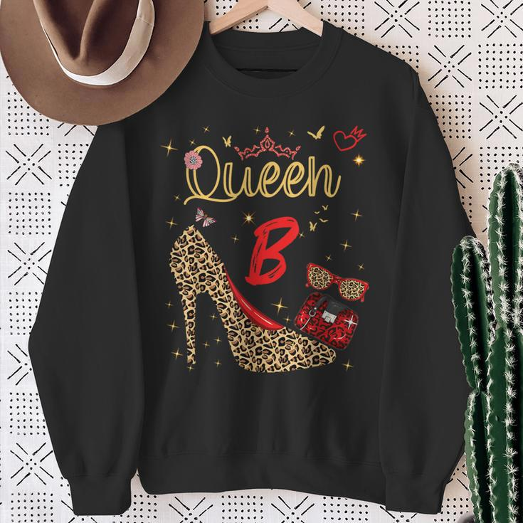 Queen Letter B Initial Name Leopard Heel Letter B Alphapet Sweatshirt Gifts for Old Women