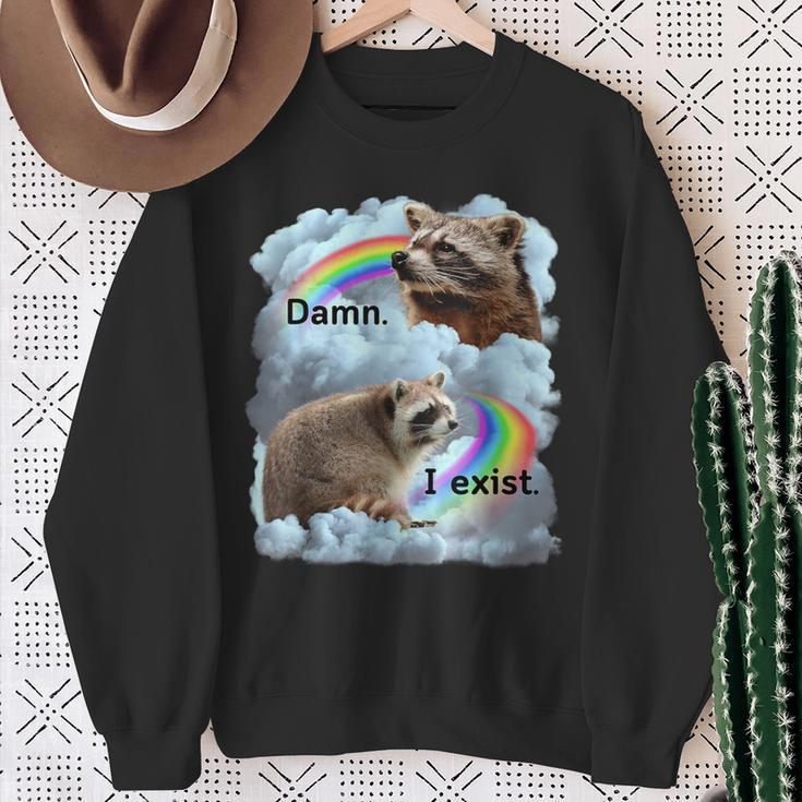 Raccoon I Exist Depression Meme Dark Mental Health Sweatshirt Gifts for Old Women