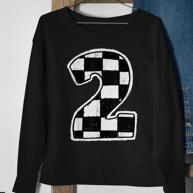 Race Car 2Nd Birthday Boy 2 Two Racing Car Flag Theme Party Sweatshirt Gifts for Old Women