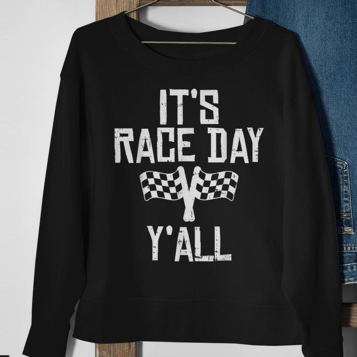 Race Day Yall Checkered Flag Racing Car Driver Racer Sweatshirt Gifts for Old Women
