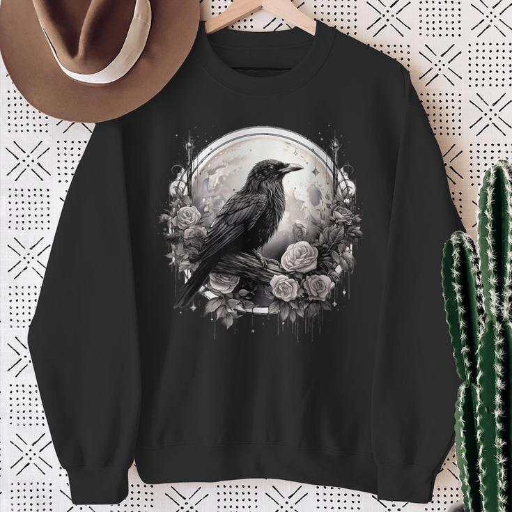 Raven Full Moon Gothic Witchy Crow Roses Mystical Sweatshirt Gifts for Old Women