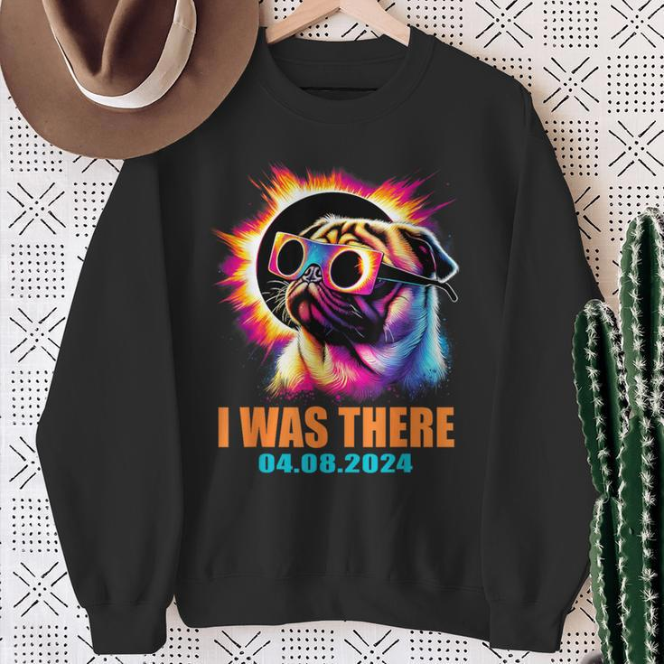 I Was There Total Solar Eclipse 2024 Pug Dog With Glasses Sweatshirt Gifts for Old Women