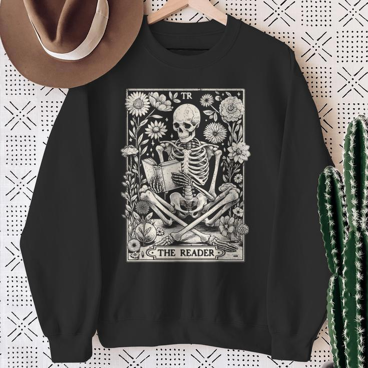 The Reader Skeleton Book Lover Tarot Card Reading Book Sweatshirt Gifts for Old Women