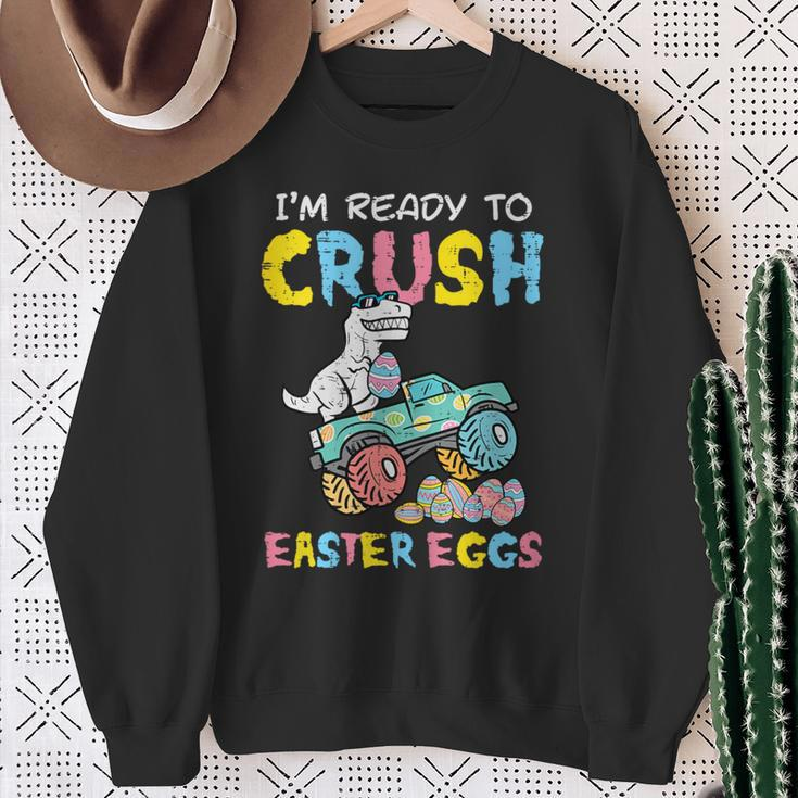 Ready To Crush Easter Eggs Dino Monster Truck Toddler Boys Sweatshirt Gifts for Old Women