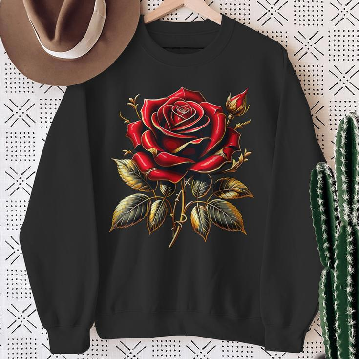 Red Rose Red And Gold Sweatshirt Gifts for Old Women