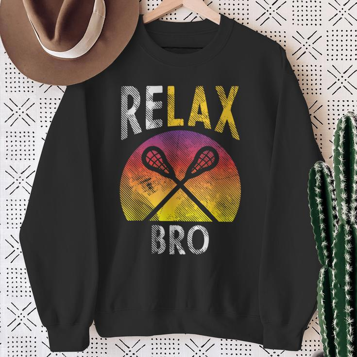 Relax Bro Lacrosse Sayings Lax Player Coach Team Sweatshirt Gifts for Old Women