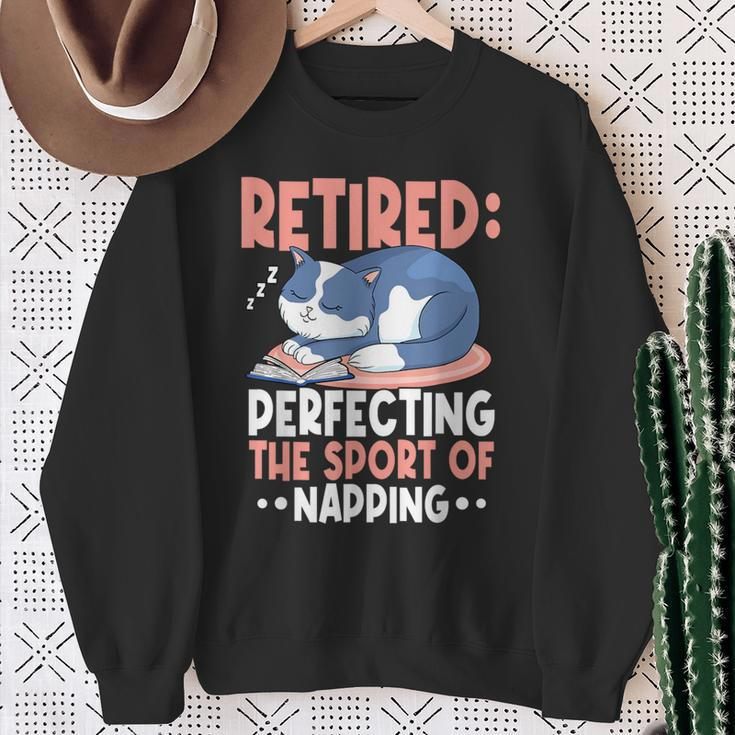 Retired Perfecting The Sport Of Napping Cat Lover Retirement Sweatshirt Gifts for Old Women