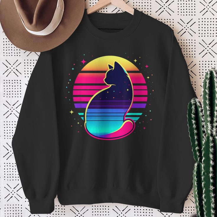 Retro Cat Eclipse Vintage Style Sweatshirt Gifts for Old Women