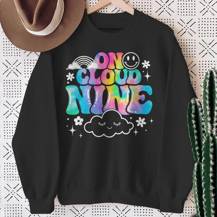 Retro On Cloud Nine Tie Dye Happy 9Th Birthday 9 Years Old Sweatshirt Gifts for Old Women