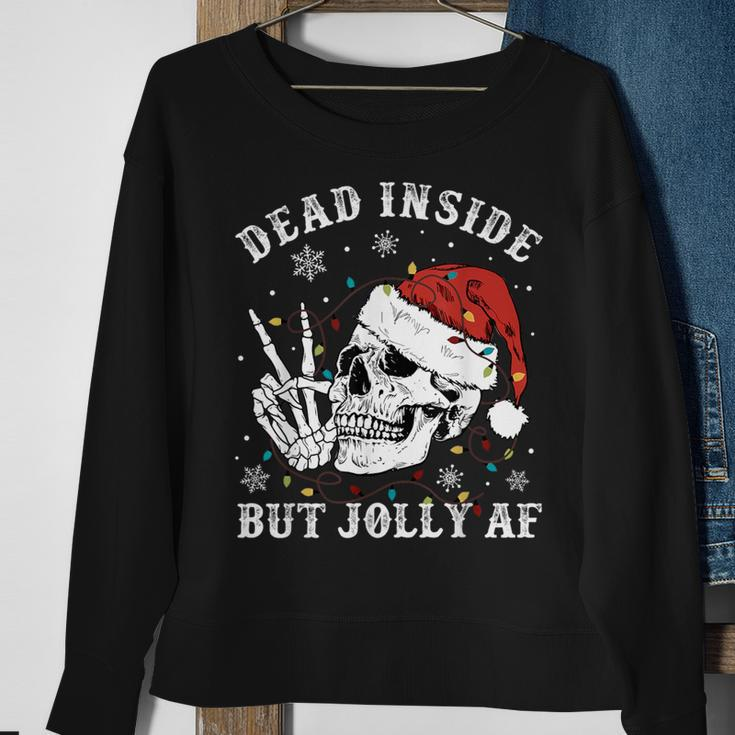 Retro Dead Inside But Jolly Af Skeleton Christmas Lights Sweatshirt Gifts for Old Women
