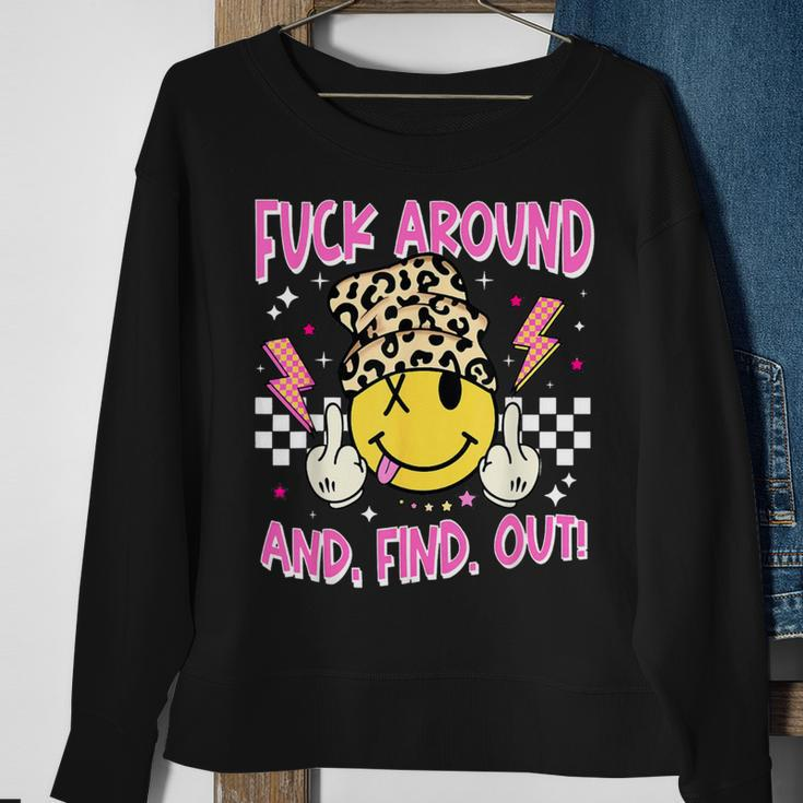 Retro Fuck Around And Find Out Leopard Smile Face Fafo Sweatshirt Gifts for Old Women
