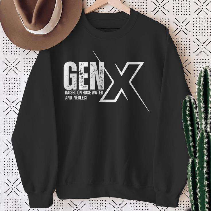 Retro Gen X Humor Gen X Raised On Hose Water And Neglect Sweatshirt Gifts for Old Women