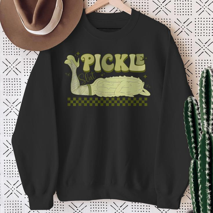 Retro Grovy Pickle Slut Food Apparel Pickle Lover Sweatshirt Gifts for Old Women