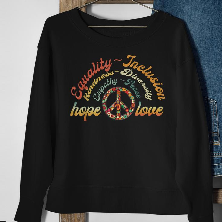 Retro Love Equality Inclusion Kindness Diversity Hope Peace Sweatshirt Gifts for Old Women