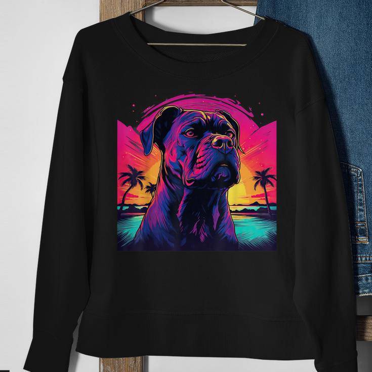 Retro Sunset Presa Canario Dog Black Sweatshirt Geschenke für alte Frauen