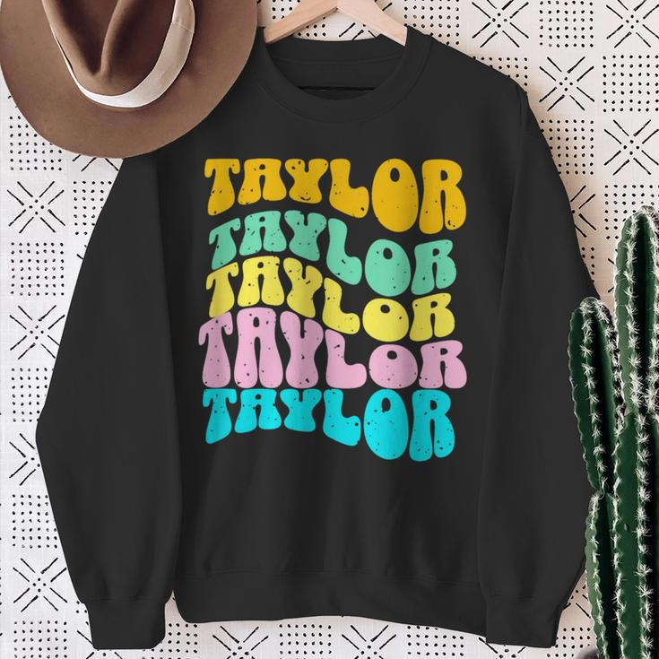 Retro Taylor First Name Girls Name Personalized Groovy Sweatshirt Gifts for Old Women