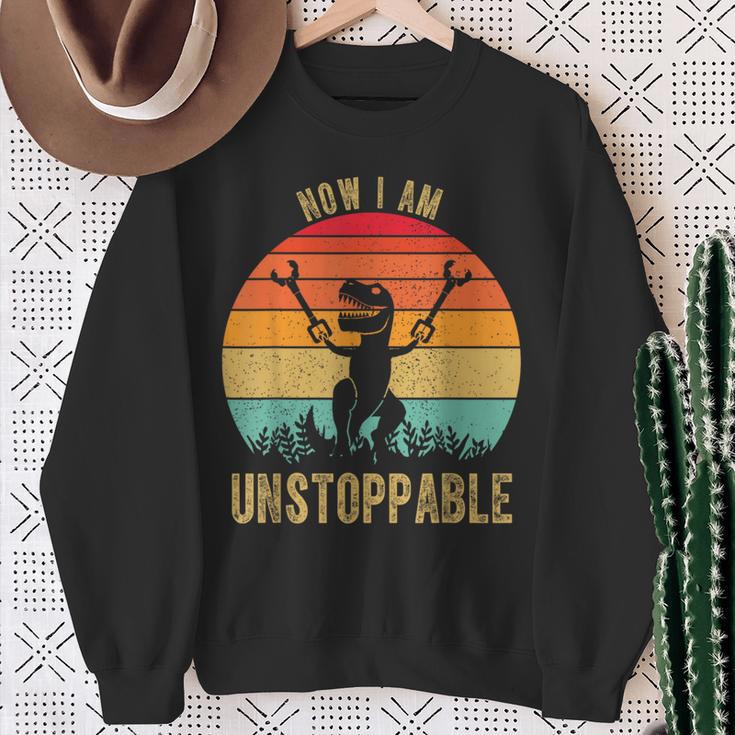 Retro Now I Am Unstoppable T-Rex Vintage Sweatshirt Gifts for Old Women