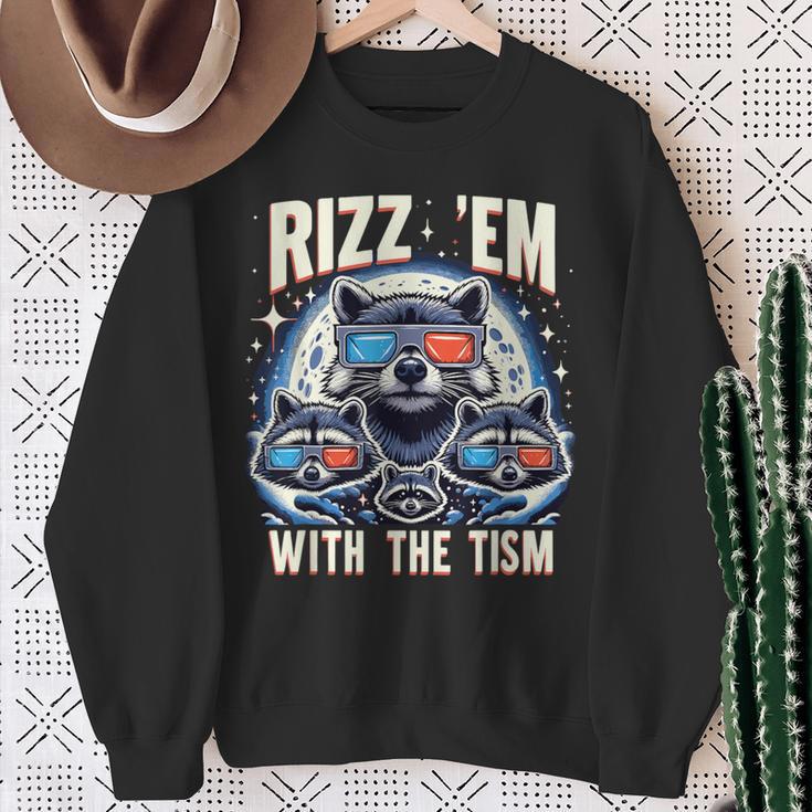 Rizz Em With The Tism Retro Vintage Raccoon Meme Autism Sweatshirt Gifts for Old Women