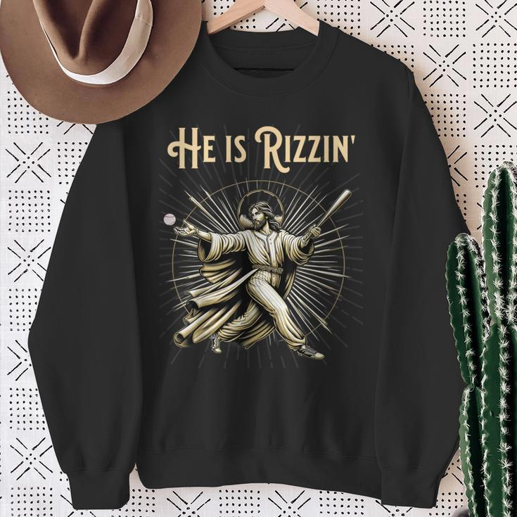 He Is Rizzin Jesus Playing Baseball Sweatshirt Gifts for Old Women