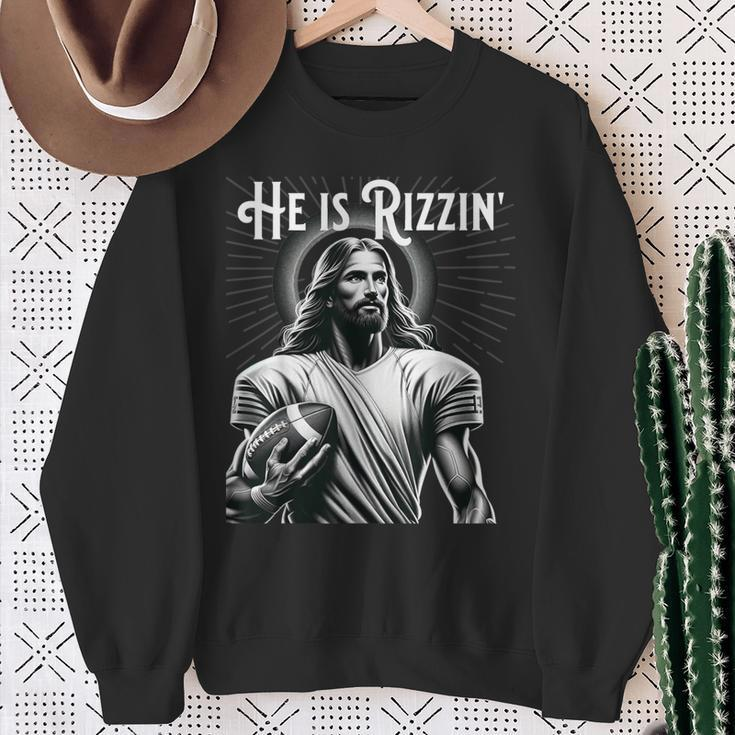 He Is Rizzin Jesus Playing Football Sports Rizz Sweatshirt Gifts for Old Women