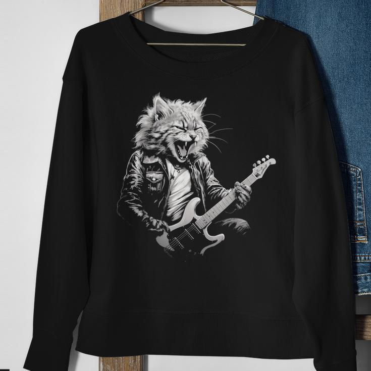 Rock Cat Playing Guitar Guitar Cat Womens Sweatshirt Gifts for Old Women