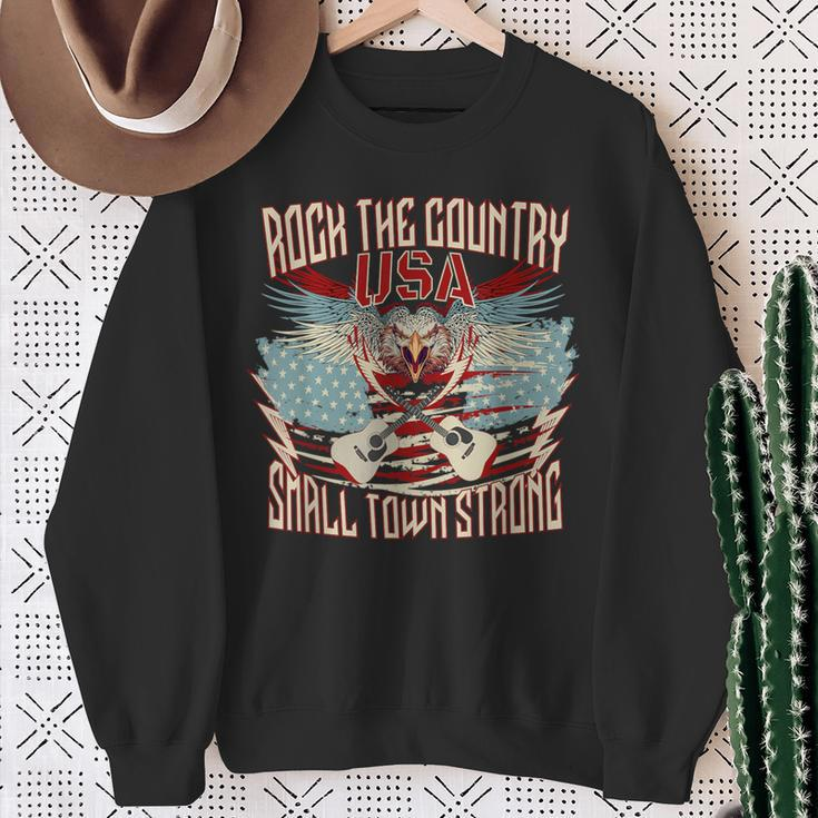 Rock The Country Music Small Town Strong America Flag Eagle Sweatshirt Gifts for Old Women