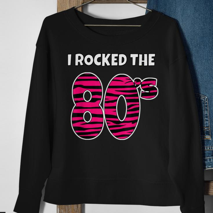 I Rocked The 80'S Costume Pink Black Tiger Stripe Sweatshirt Gifts for Old Women