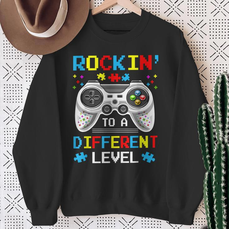 Rockin To Different Level Game Autism Awareness Gaming Gamer Sweatshirt Gifts for Old Women
