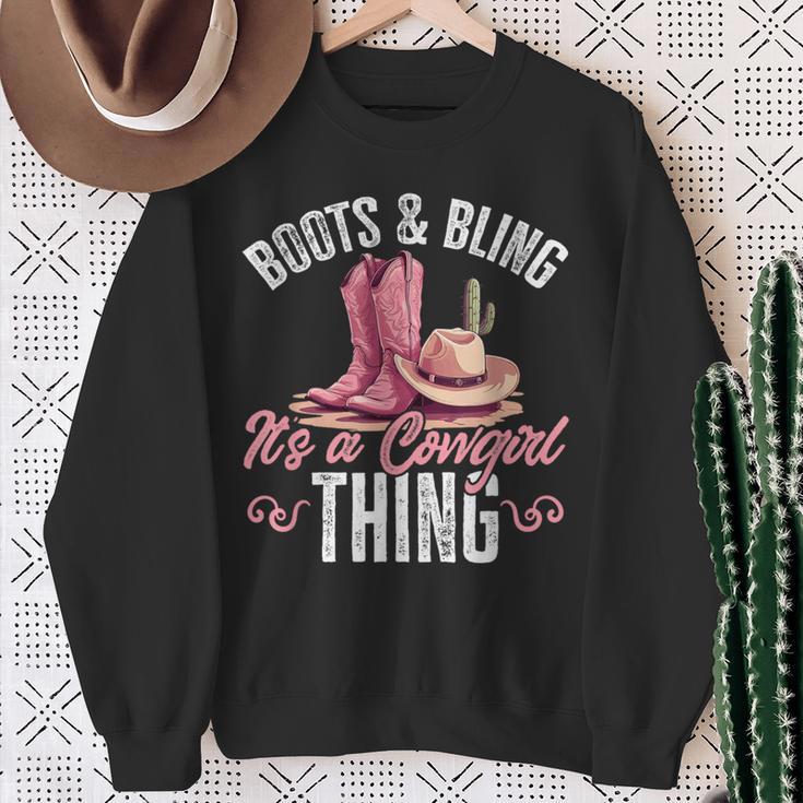 Rodeo Western Country Cowgirl Hat Boots & Bling Sweatshirt Gifts for Old Women