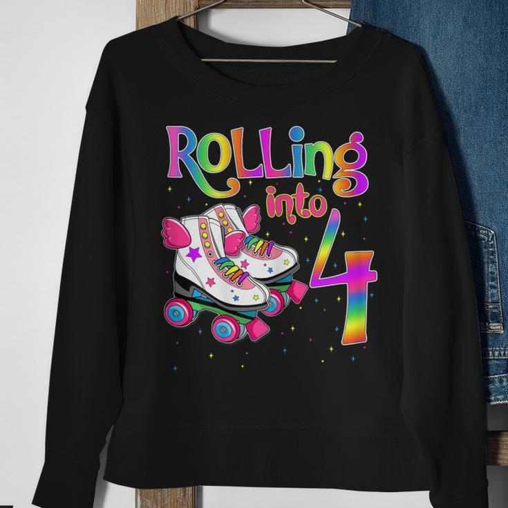 Rolling Into 4 Years Let's Roll I'm Turning 4 Roller Skate Sweatshirt Gifts for Old Women