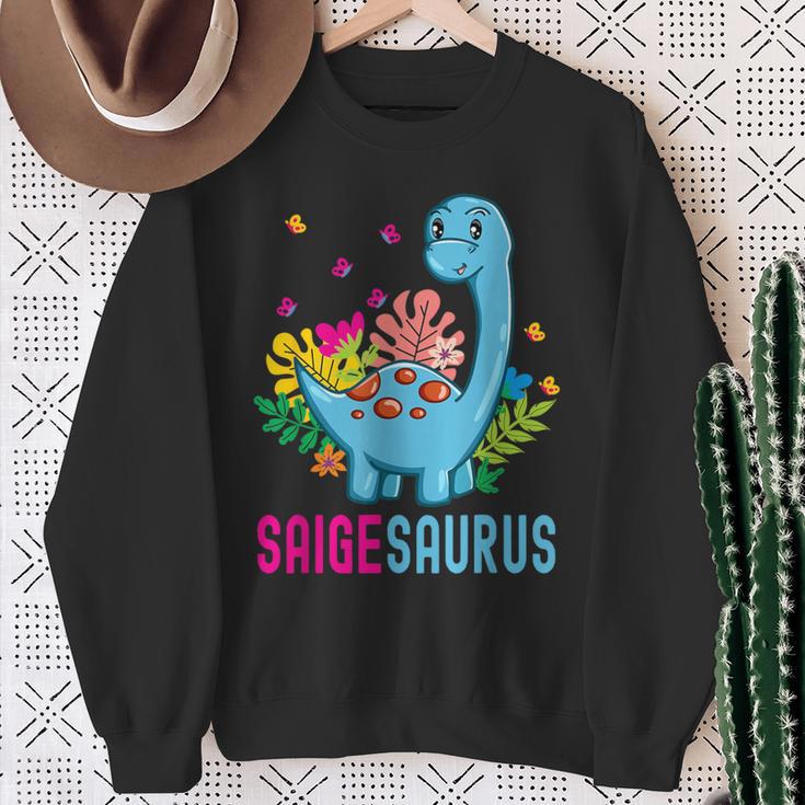 Saigesaurus Personalisierter Name Saige Dino Dinosaurier Geburtstag Sweatshirt Geschenke für alte Frauen