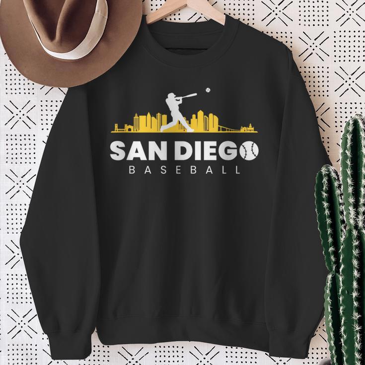 San Diego Baseball Vintage City Skyline Retro Baseball Lover Sweatshirt Gifts for Old Women