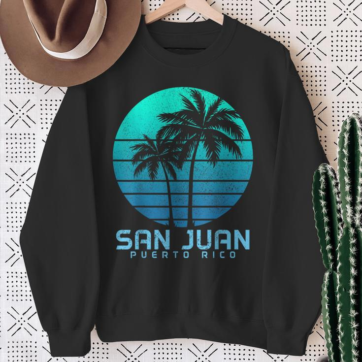 San Juan Puerto Rico Vintage Palm Trees Beach Souvenir Pride Sweatshirt Gifts for Old Women