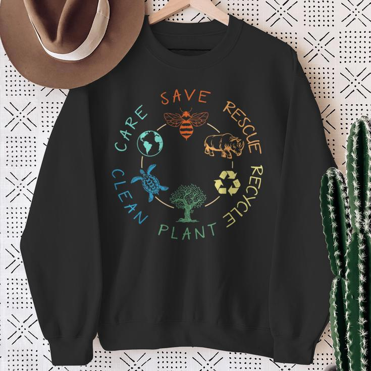 Save Bees Rescue Animals Recycle Plastic Earth Day 2024 Sweatshirt Gifts for Old Women