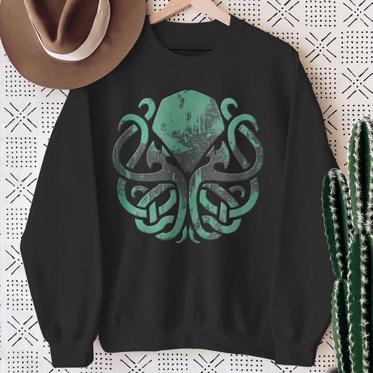 Schwarzes Kraken Sweatshirt mit Vintage-Mond Motiv in Grün Geschenke für alte Frauen