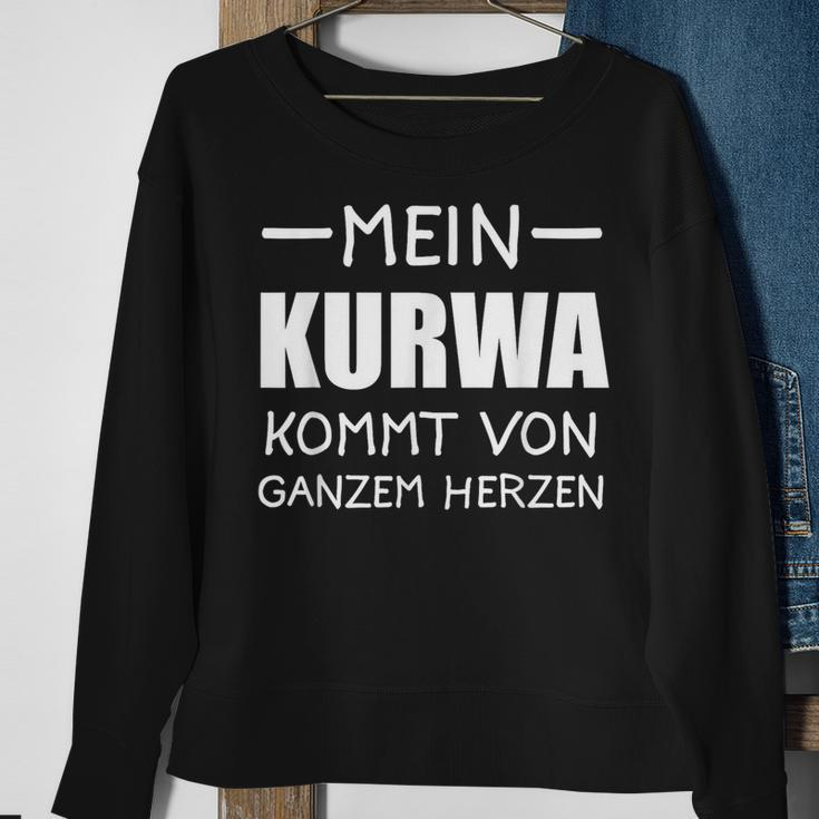 Schwarzes Sweatshirt Mein Kurwa kommt von ganzem Herzen, Witziges Spruch-Sweatshirt Geschenke für alte Frauen