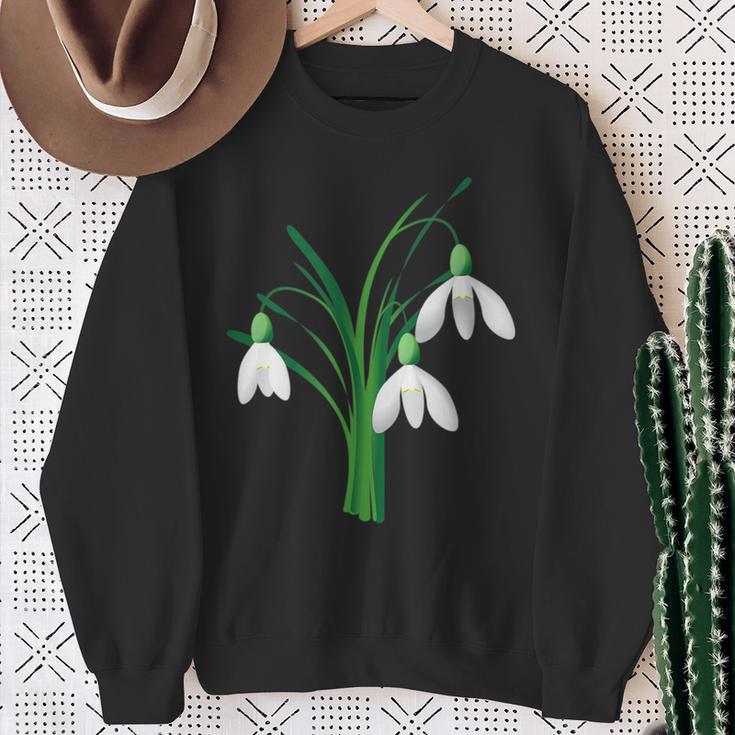 Schwarzes Sweatshirt mit Schneeglöckchen-Design, Frühlingsmode Geschenke für alte Frauen