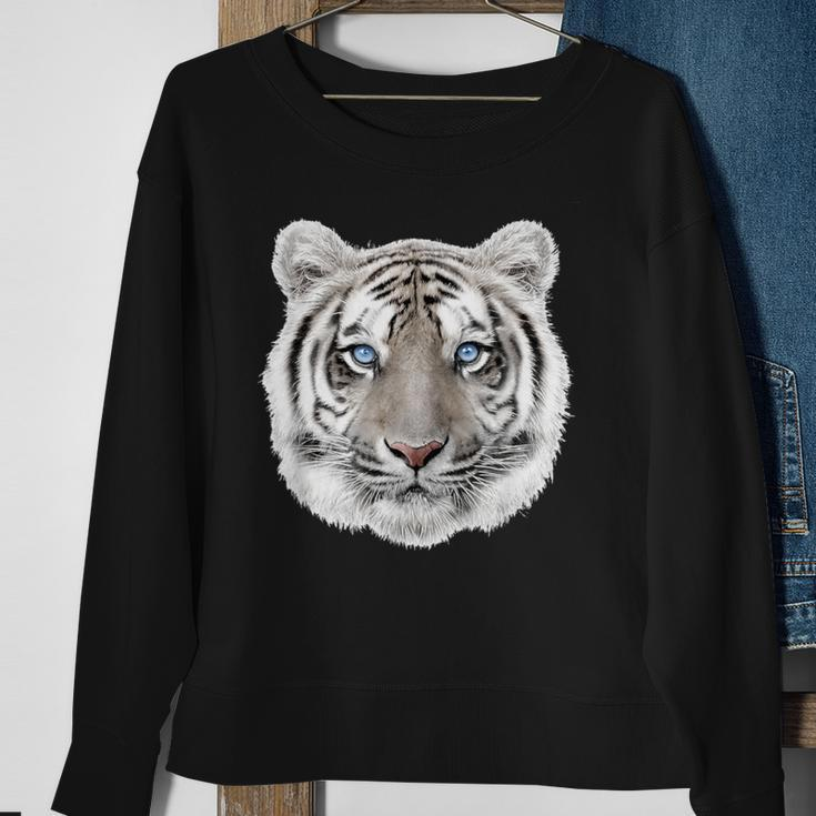 Schwarzes Sweatshirt mit Weißem Tiger-Gesicht, Tiermotiv Tee Geschenke für alte Frauen