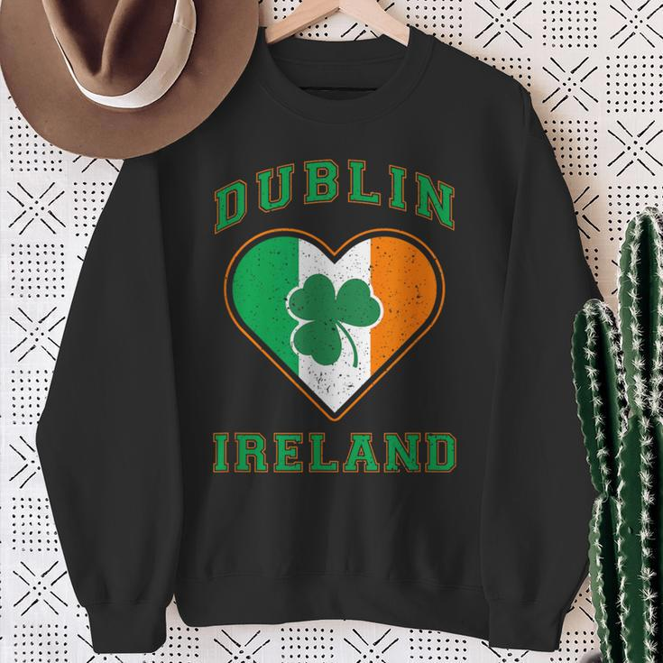 Shamrock Clover In Dublin Ireland Flag In Heart Shaped Sweatshirt Gifts for Old Women