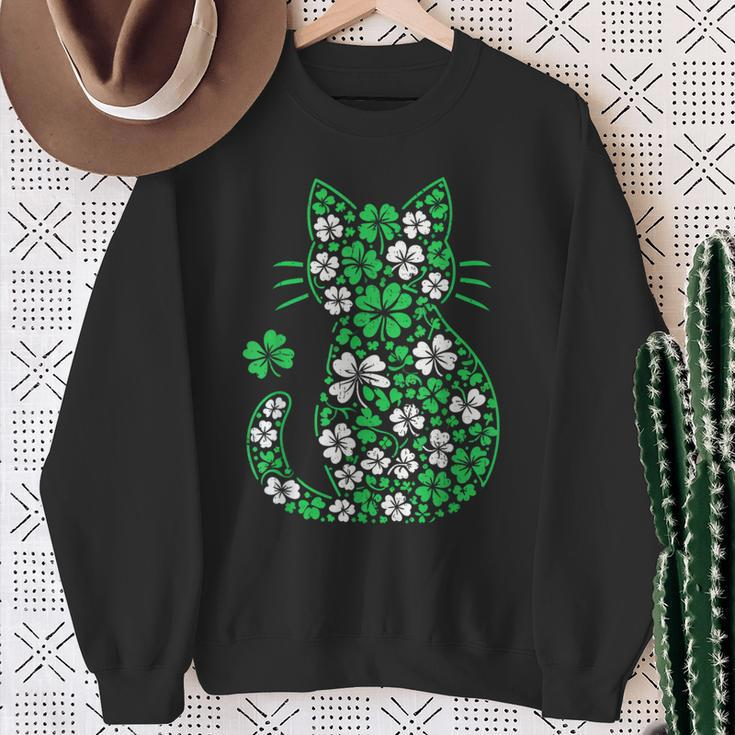 Shamrock Irish Cat Graphic Saint Patrick Day For Cat Lovers Sweatshirt Gifts for Old Women