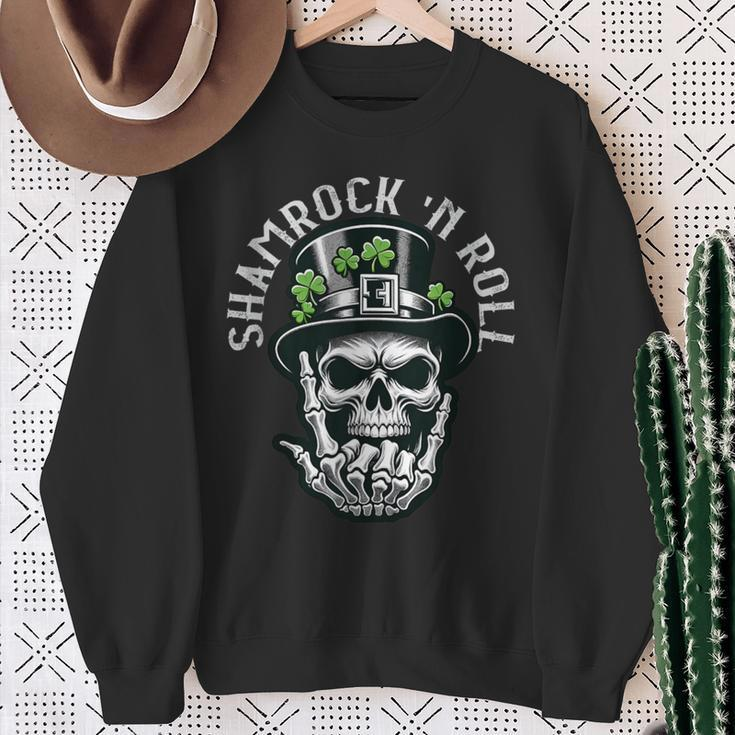 Shamrock N Roll Leprechaun Punk & Clover Skulls Apparel Sweatshirt Gifts for Old Women
